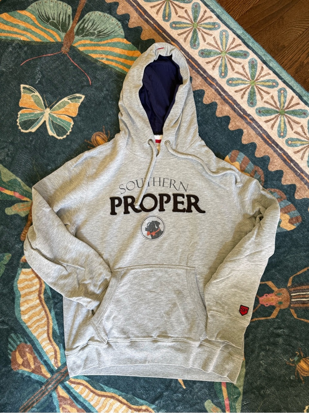Southern Proper Gray Hoodie with Navy Lined Hood